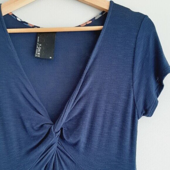 DOLAN | Anthropologie Twist Front Soft T-Shirt Dress Knee Length Blue M Flawed - Picture 7 of 16